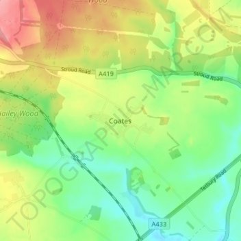 Mapa topográfico Coates, altitud, relieve