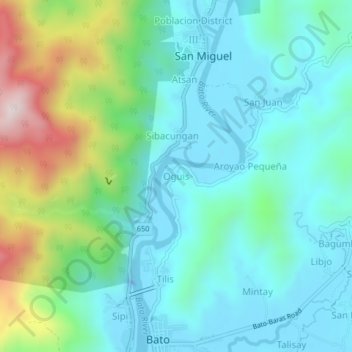 Mapa topográfico Oguis, altitud, relieve