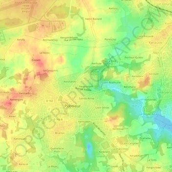 Mapa topográfico Kergourgan, altitud, relieve