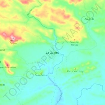 Mapa topográfico La Guama, altitud, relieve