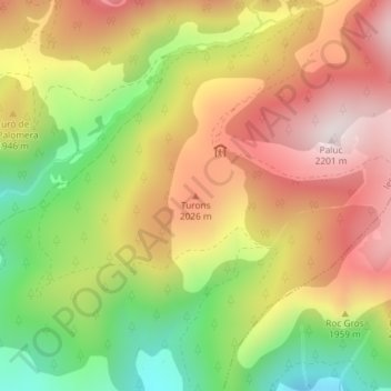 Mapa topográfico Turons, altitud, relieve