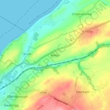 Mapa topográfico Birkby, altitud, relieve