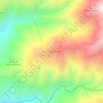 Mapa topográfico Montegrande, altitud, relieve