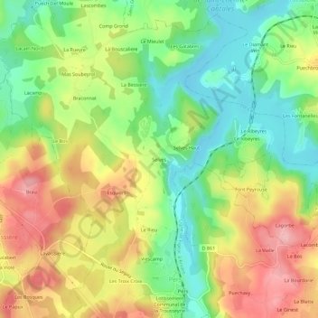 Mapa topográfico Selves, altitud, relieve