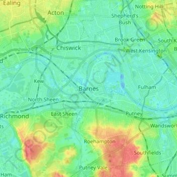 Mapa topográfico Barnes, altitud, relieve