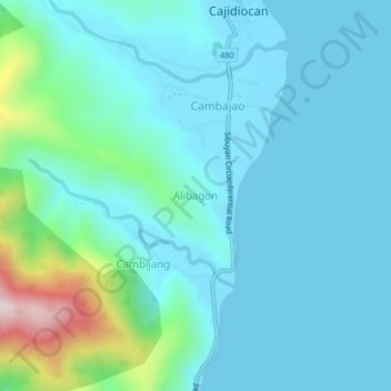 Mapa topográfico Alibagon, altitud, relieve