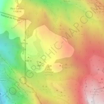 Mapa topográfico Monte el Travieso, altitud, relieve