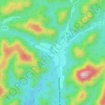 Mapa topográfico Maredumilli, altitud, relieve