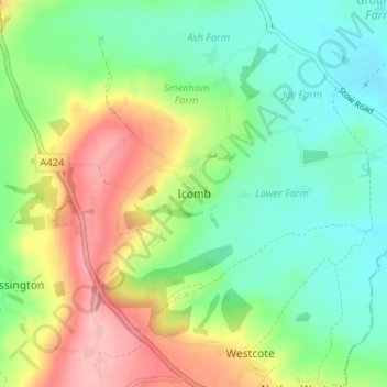 Mapa topográfico Icomb, altitud, relieve