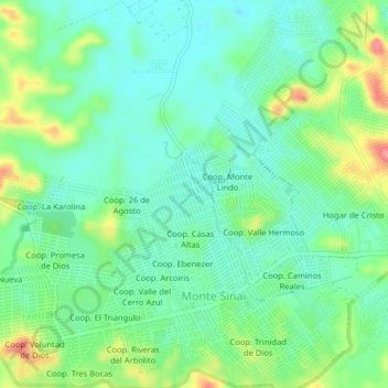 Mapa topográfico Coop. Monte Sinai, altitud, relieve