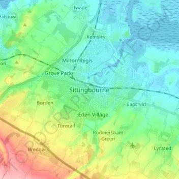 Mapa topográfico Sittingbourne, altitud, relieve