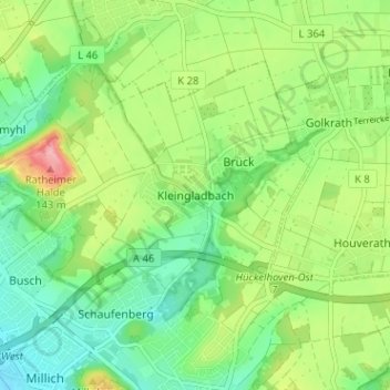 Mapa topográfico Kleingladbach, altitud, relieve