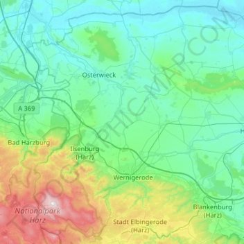 Mapa topográfico Nordharz, altitud, relieve