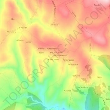 Mapa topográfico Ousende, altitud, relieve