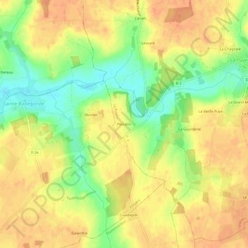 Mapa topográfico Piloubin, altitud, relieve