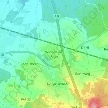Mapa topográfico Winden am Aign, altitud, relieve