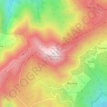 Mapa topográfico São Macário, altitud, relieve