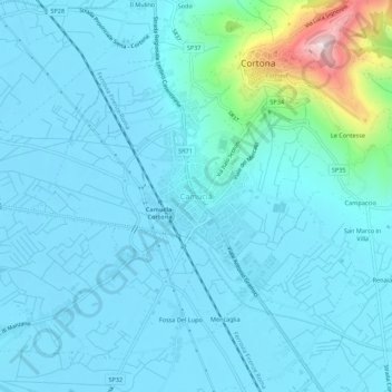 Mapa topográfico Camucia, altitud, relieve