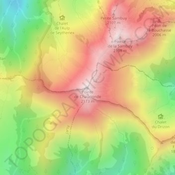 Mapa topográfico Pointe de Chaurionde, altitud, relieve