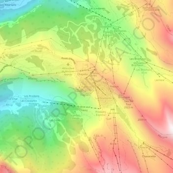 Mapa topográfico Avoriaz, altitud, relieve