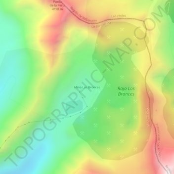 Mapa topográfico Mina Los Bronces, altitud, relieve