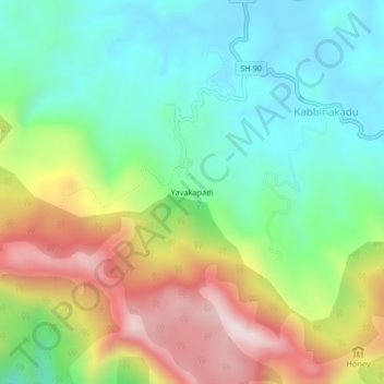 Mapa topográfico Yavakapadi, altitud, relieve