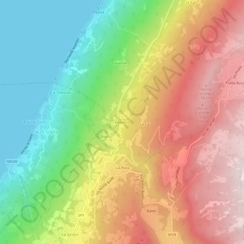 Mapa topográfico Villanova, altitud, relieve
