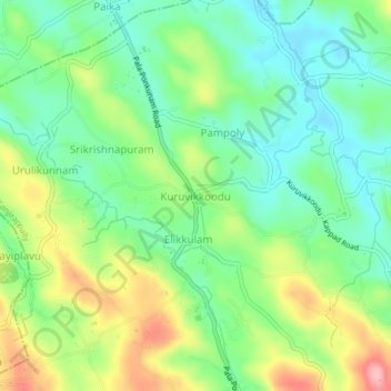 Mapa topográfico Kuruvikkoodu, altitud, relieve