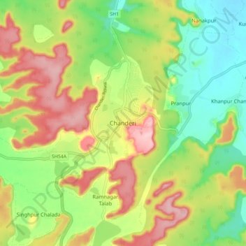 Mapa topográfico Chanderi, altitud, relieve