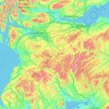 Mapa topográfico Lanarkshire, altitud, relieve