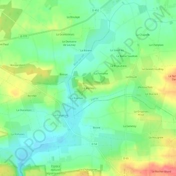 Mapa topográfico Le Meneu, altitud, relieve