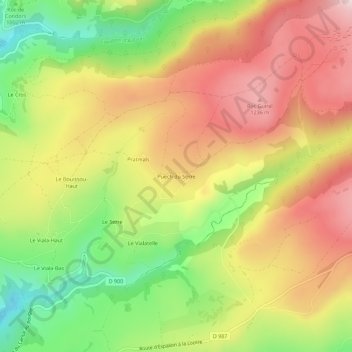 Mapa topográfico Puech du Serre, altitud, relieve