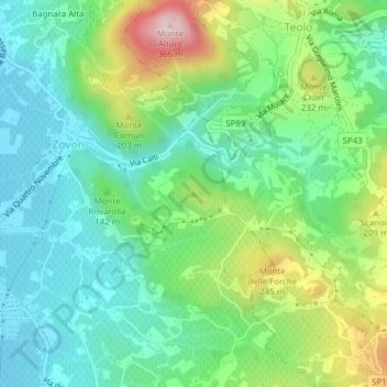 Mapa topográfico Campolongo, altitud, relieve