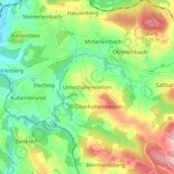 Mapa topográfico Unterhöhenstetten, altitud, relieve