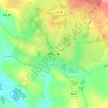 Mapa topográfico Kiltegan, altitud, relieve