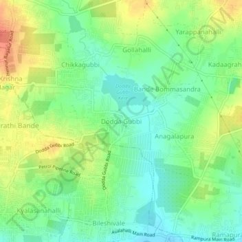 Mapa topográfico Dodda Gubbi, altitud, relieve