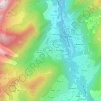 Mapa topográfico Urine, altitud, relieve
