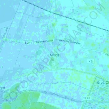 Mapa topográfico Kating, altitud, relieve