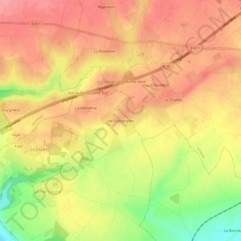 Mapa topográfico Les Chasseignes, altitud, relieve