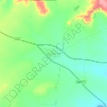 Mapa topográfico Kharwandi, altitud, relieve