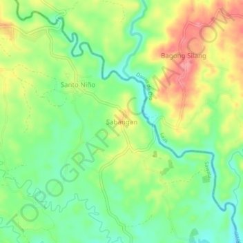 Mapa topográfico Sabangan, altitud, relieve