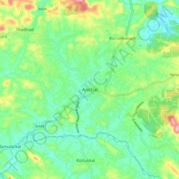 Mapa topográfico Anchal, altitud, relieve