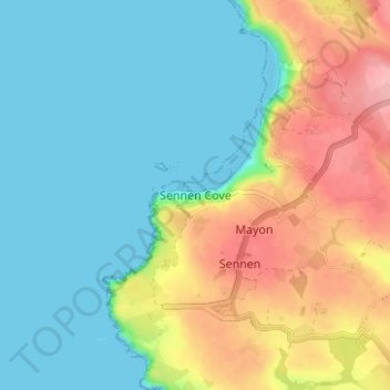 Mapa topográfico Sennen Cove, altitud, relieve
