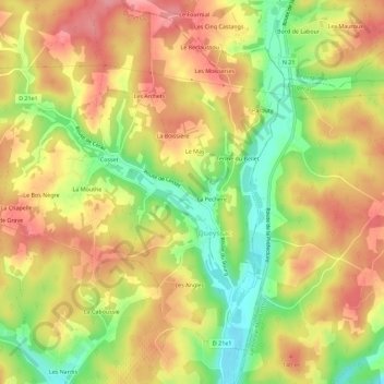 Mapa topográfico Rancia, altitud, relieve