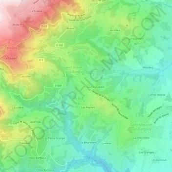 Mapa topográfico La Saulée, altitud, relieve