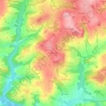 Mapa topográfico Poulloù Bren, altitud, relieve