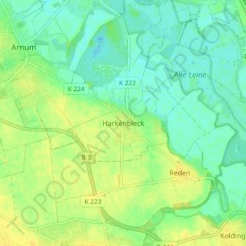 Mapa topográfico Harkenbleck, altitud, relieve