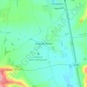 Mapa topográfico Draycot Foliat, altitud, relieve