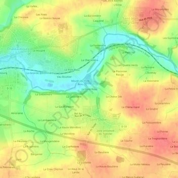 Mapa topográfico Le Pont Riou, altitud, relieve