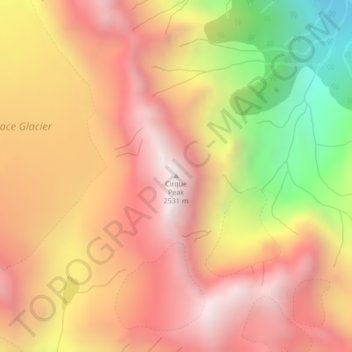 Mapa topográfico Cirque Peak, altitud, relieve